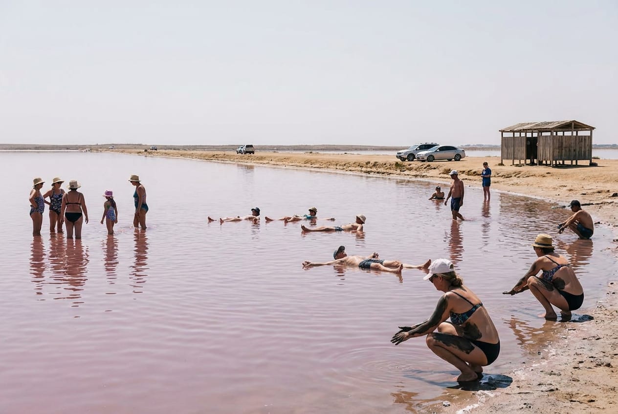Озеро Сасык-Сиваш в Евпатории: розовая вода и лечебные грязи