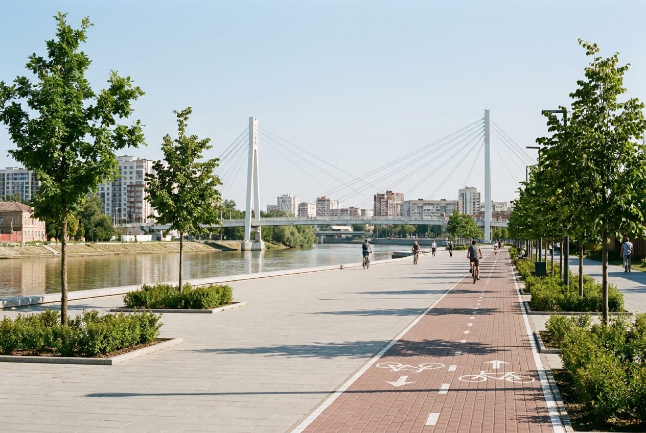 Кубанская набережная в Краснодаре — 2,5 км для велосипеда, прогулок и вида на мост