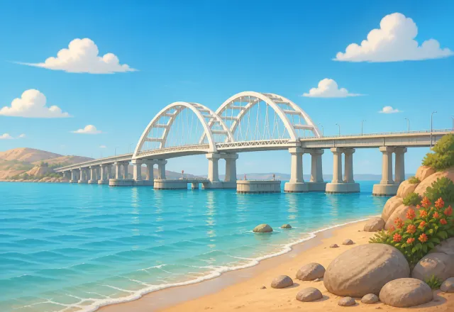 Мультяшный Крымский мост над Керченским проливом