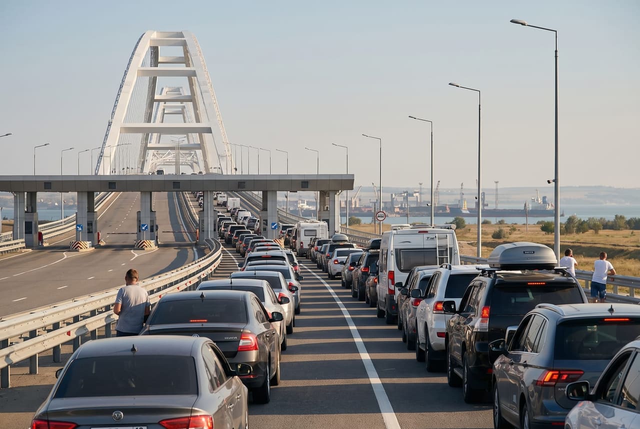 350 машин в очереди на Крымском мосту: август — это реально ад